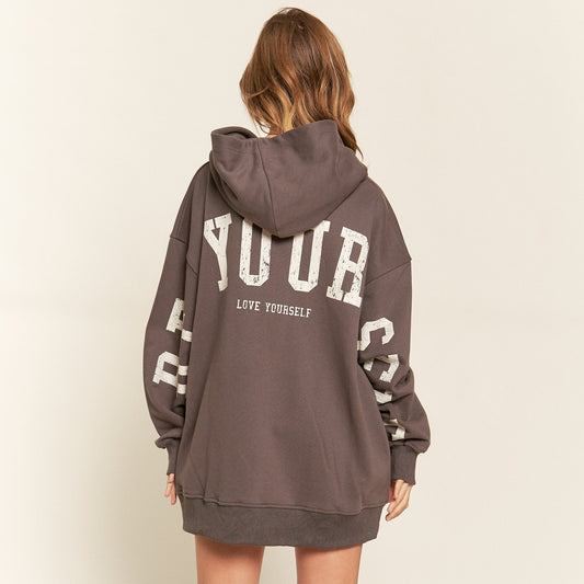 Be Yourself Graphic Hoodie in Ash Black