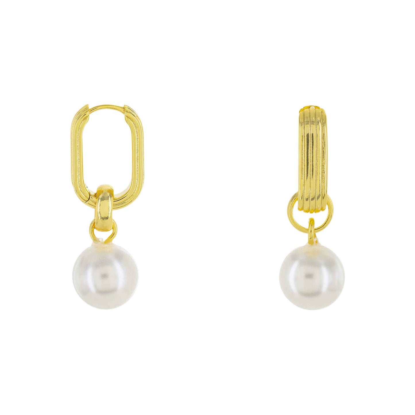 Pearl Drop Huggie in Gold