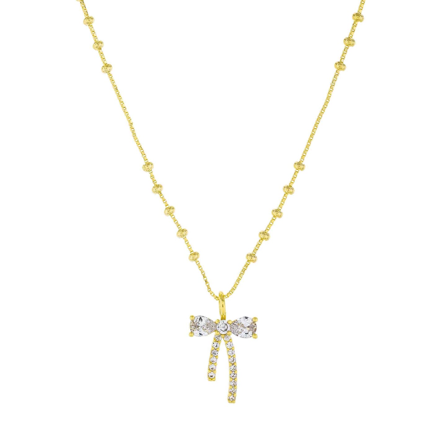 Crystal Bow Ball Chain Necklace