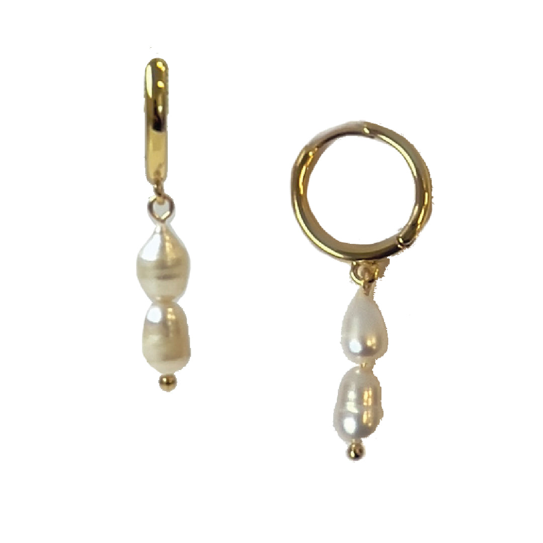 2 Pearl Hoop Earrings in Gold