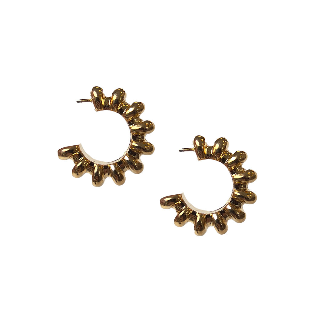 Ridged Crystal Mini Hoop in Gold