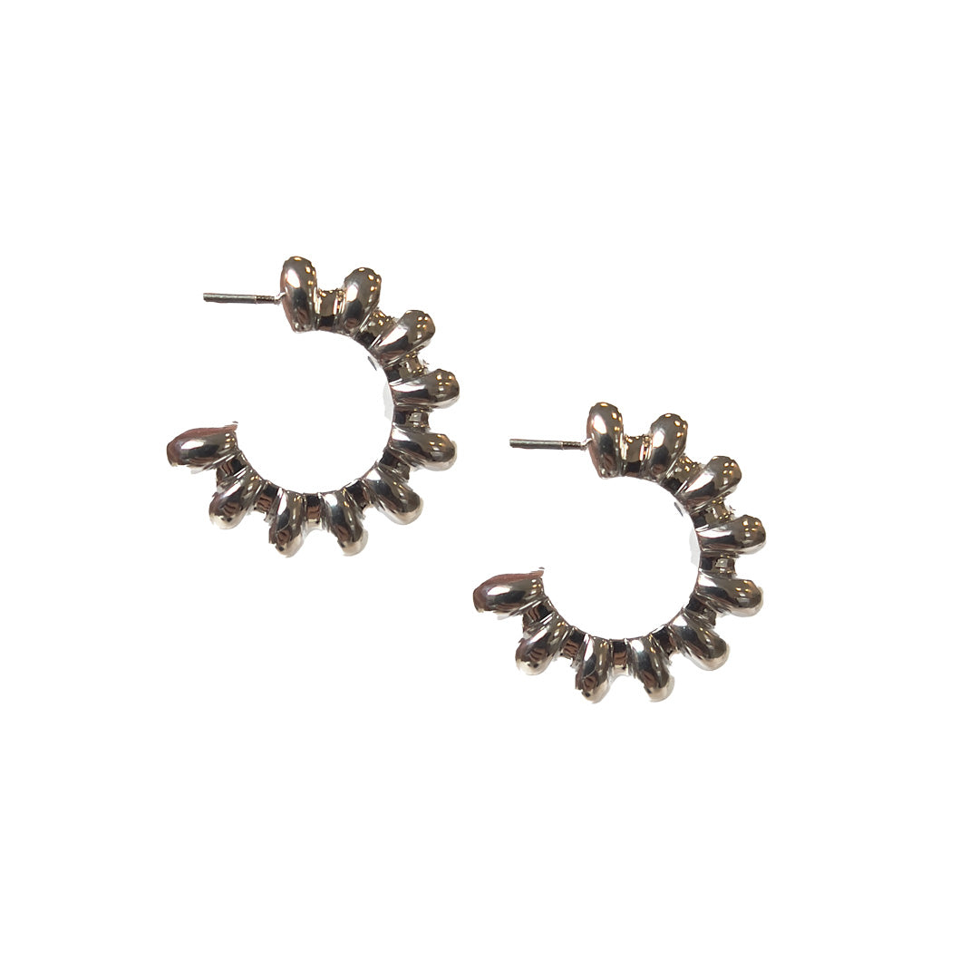 Ridged Crystal Mini Hoop in Silver