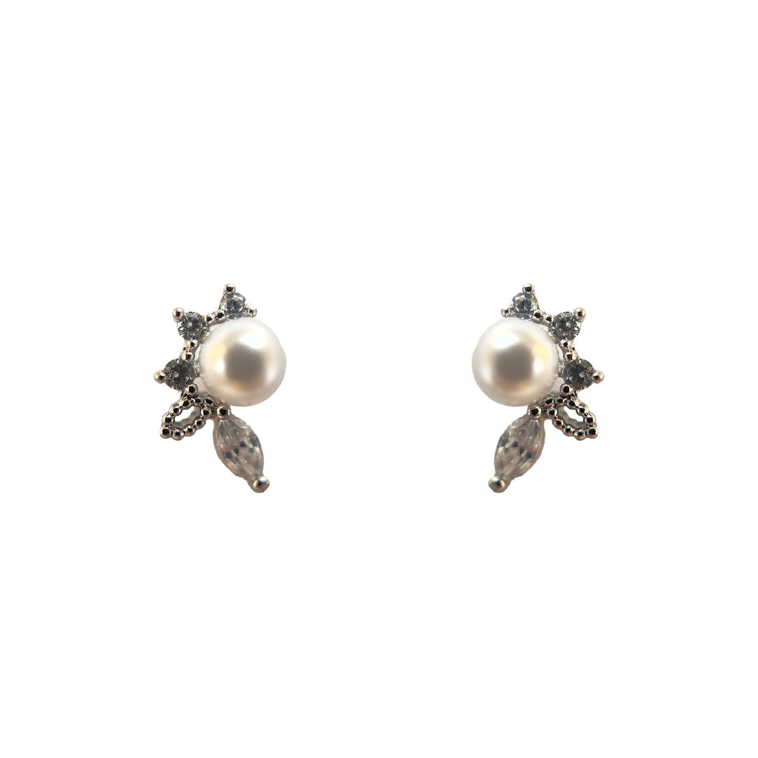 Pearl And Crystal Stud Silver
