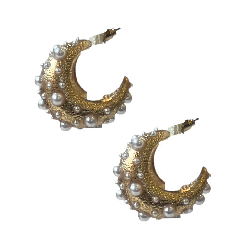 All Over Pearl Hoop Earrings in Vintage Gold