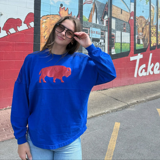 Buffalo Football Glitter Mesh L/s Tee in Royal