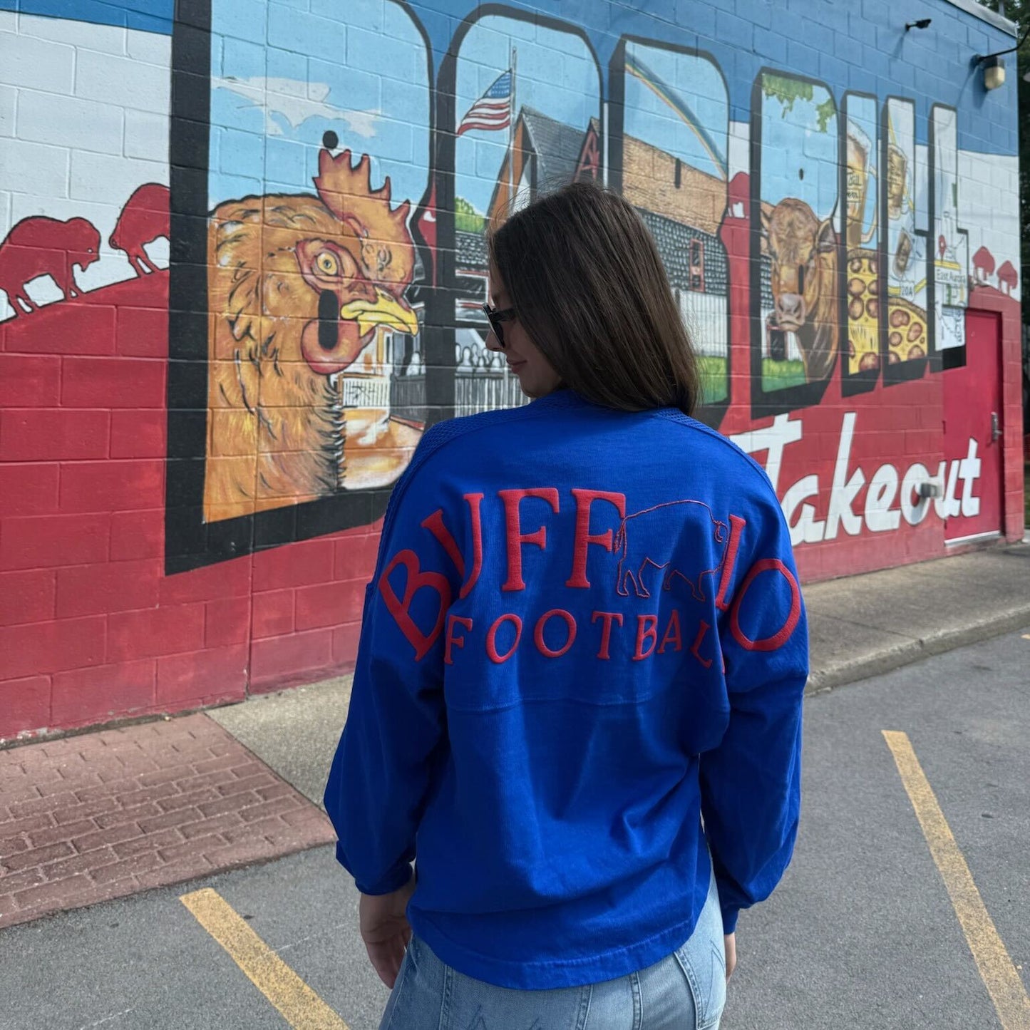 Buffalo Football Glitter Mesh L/s Tee in Royal
