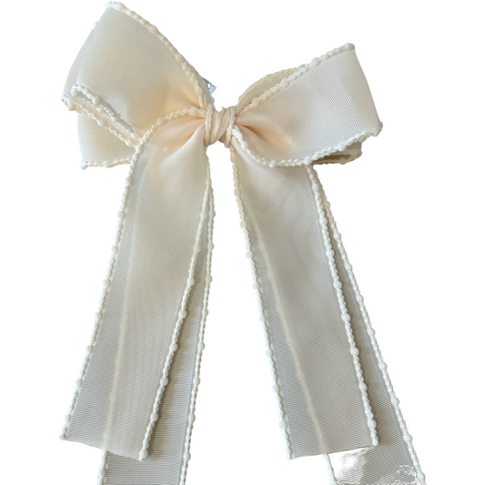 Textured Trim Hair Bow in Ivory