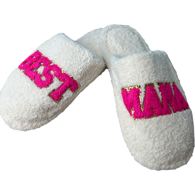 Best Mom Slippers in Ivory/Pink