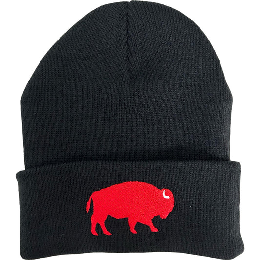 Standing Buffalo Beanie in Black/Red