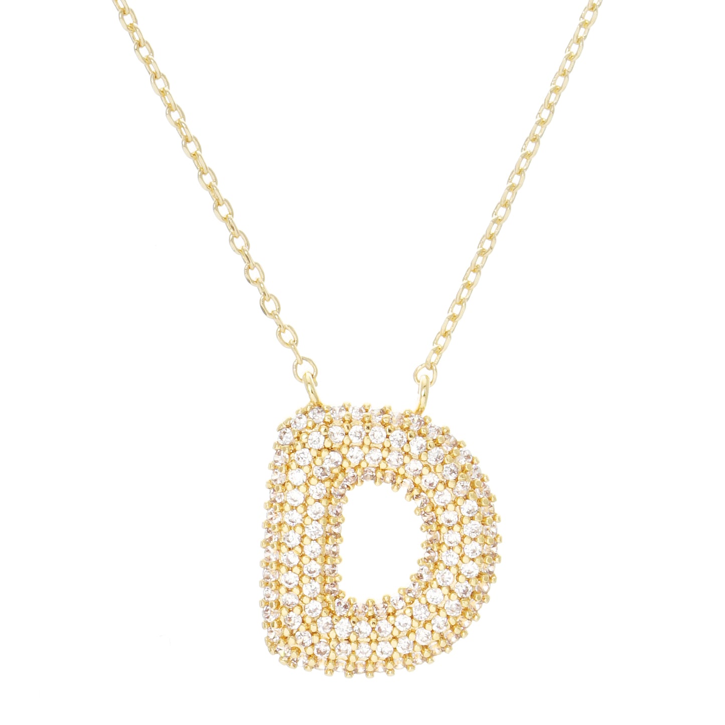 Crystal Puff Initial Necklace D