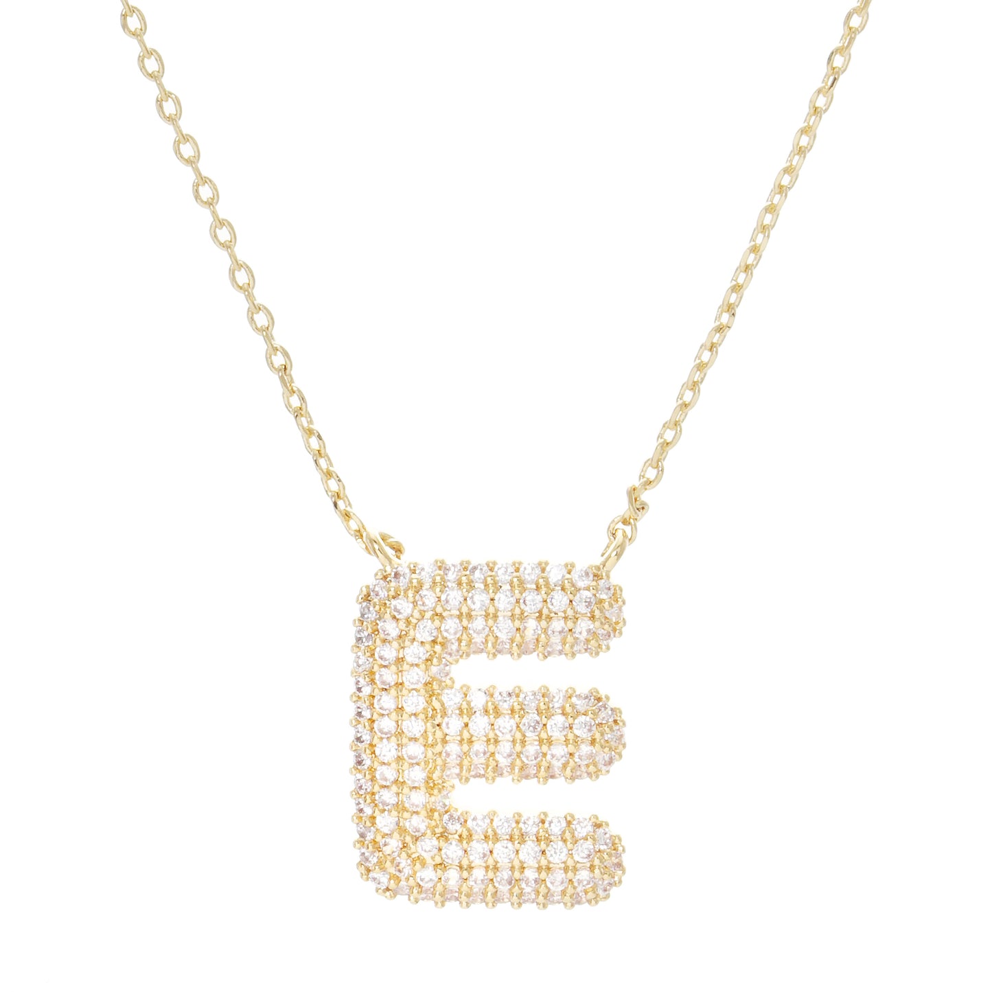 Crystal Puff Initial Necklace E