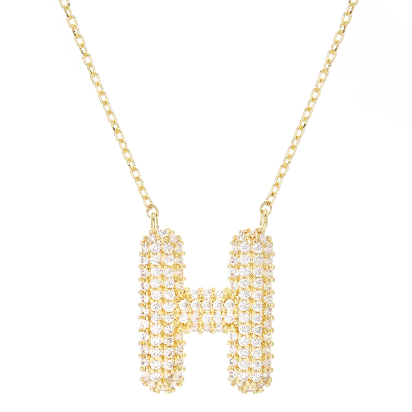 Crystal Puff Initial Necklace H
