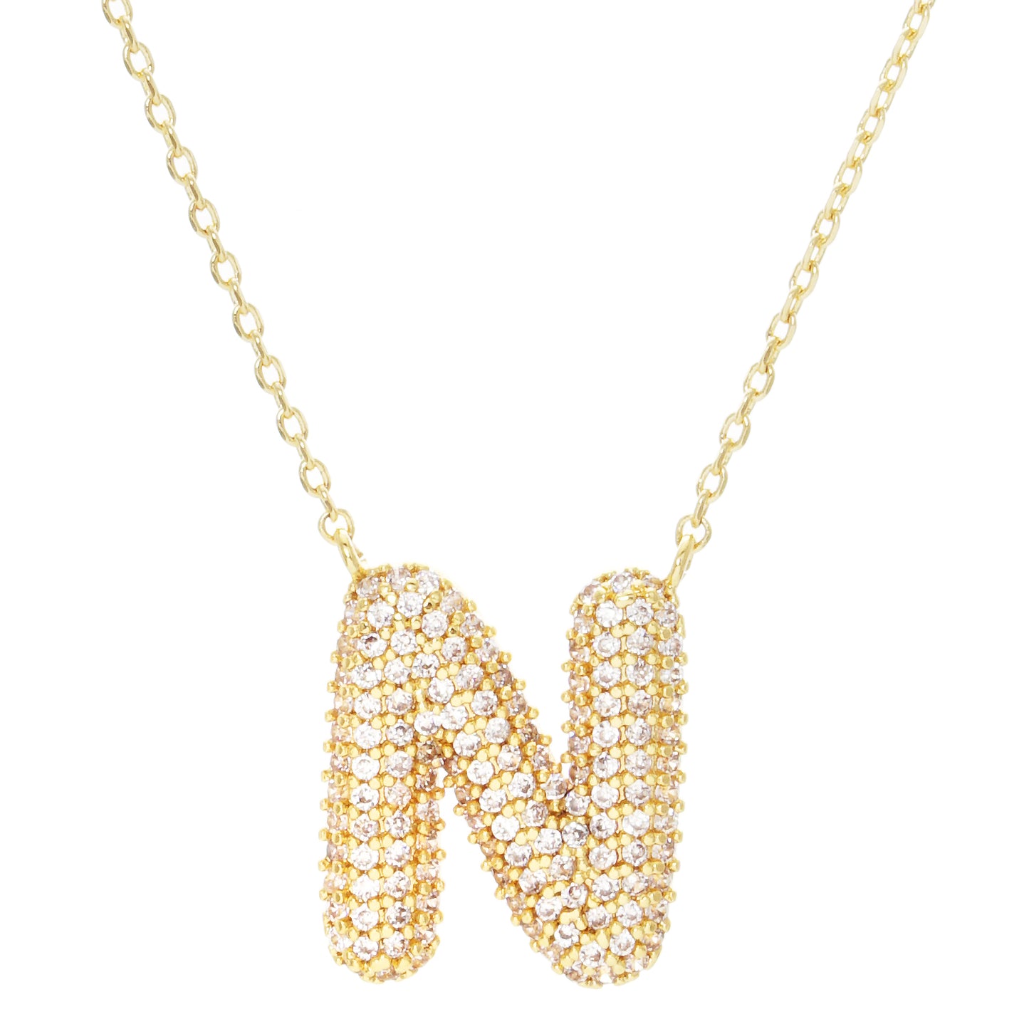 Crystal Puff Initial Necklace N
