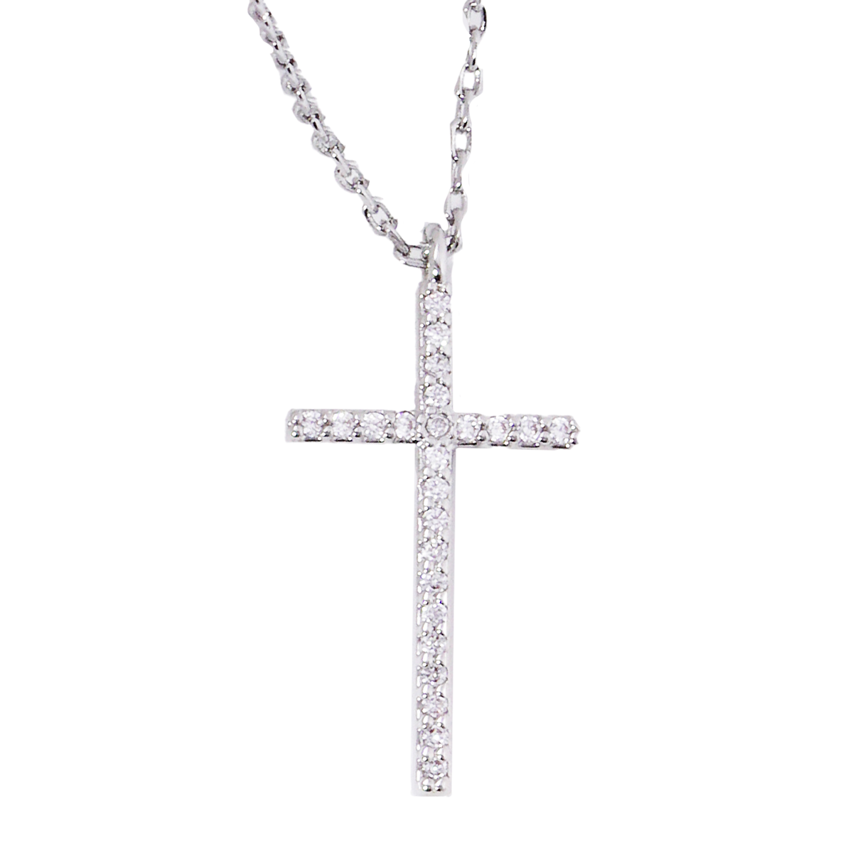 Crystal Cross Necklace Silver