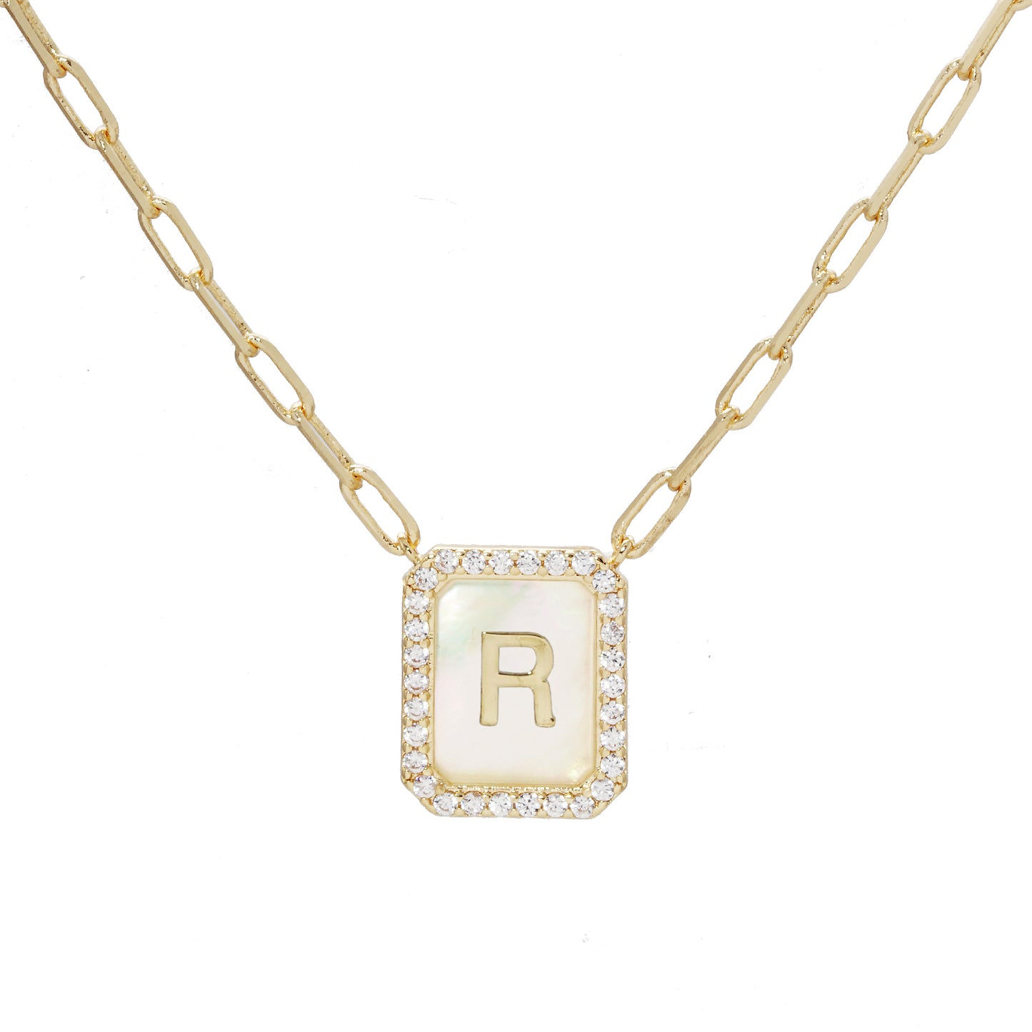 MOP Crystal Tag Necklace R