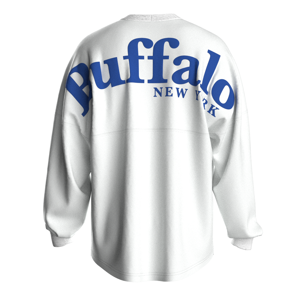 Serif Buffalo Longsleeve Tee in White/Royal