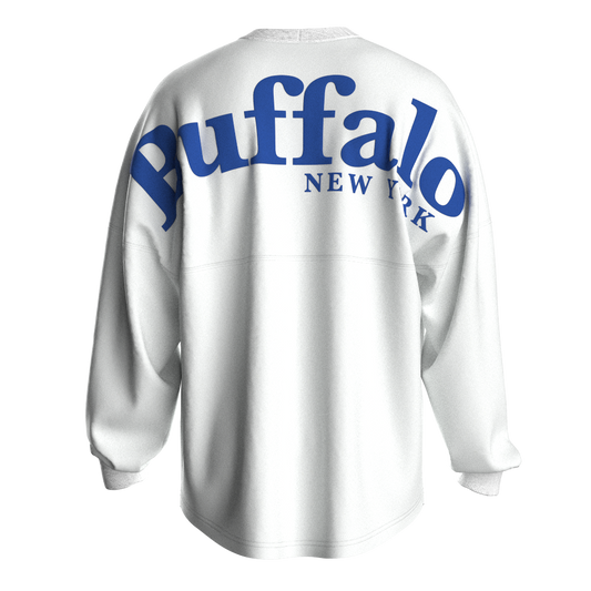 Serif Buffalo Longsleeve Tee in White/Royal