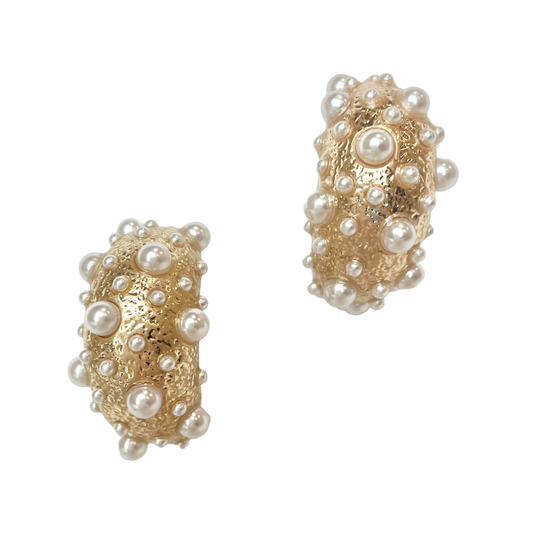 All Over Pearl Hoop Earrings in Vintage Gold