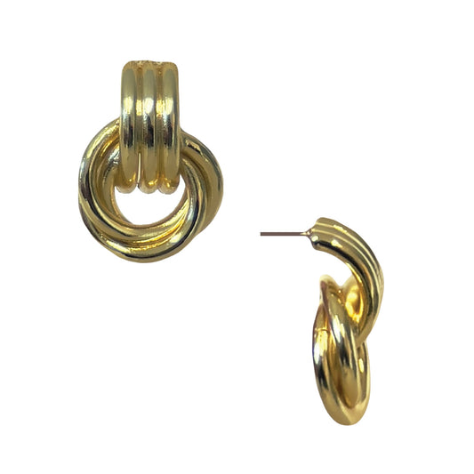 Two Tri- Loop Drop Earrings in Gold