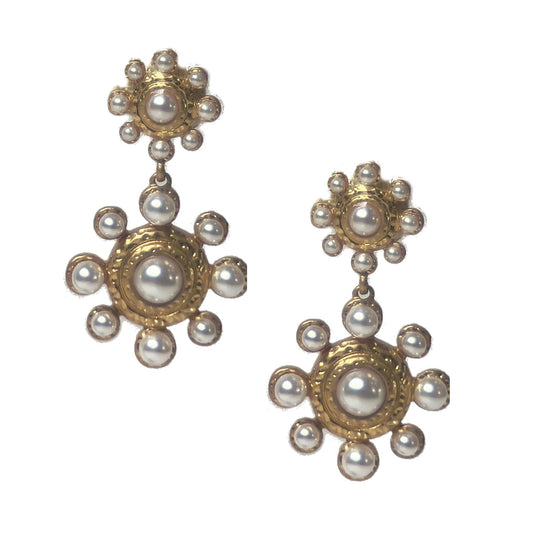Pearl Statement Earrings in Vintage Gold
