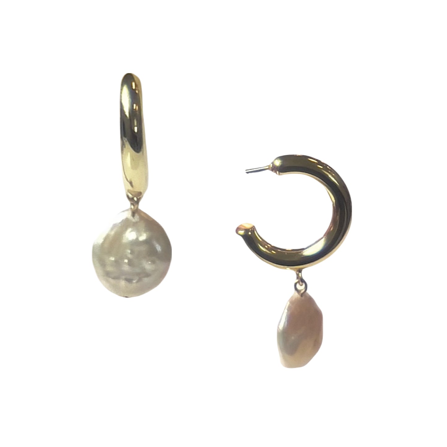 Pearl Hoop Drop Earrings in Gold