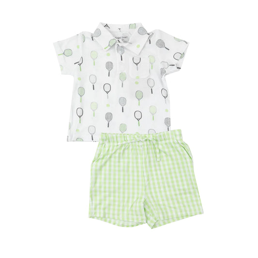 Polo Shirt and Short Set in Green Gingham
