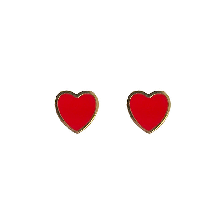 Enamel Heart Stud Earring in Red/Gold