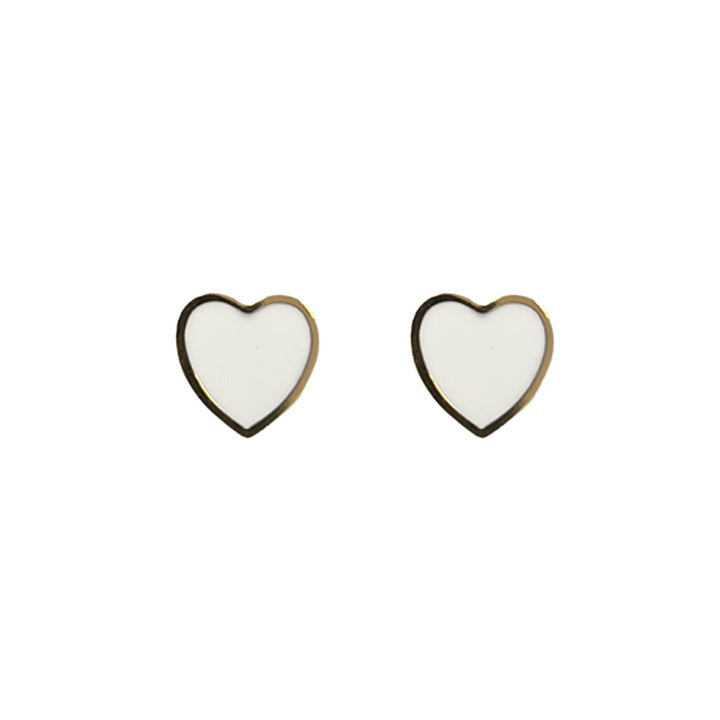 Enamel Heart Stud Earring in White/Gold