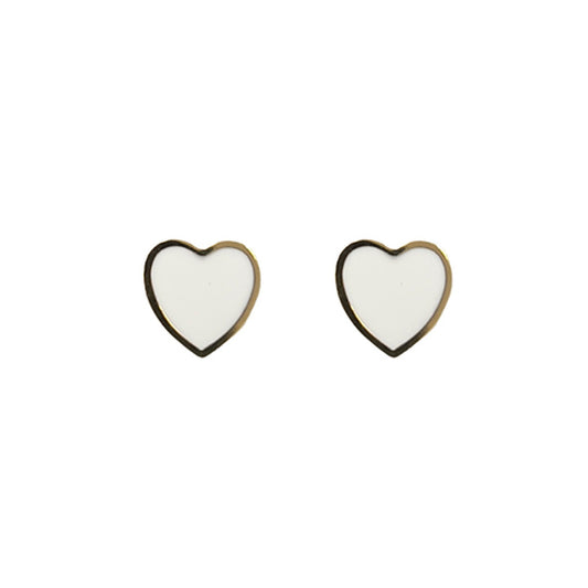 Enamel Heart Stud Earring in White/Gold