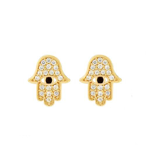 Crystal Hamsa Stud Earring Gold