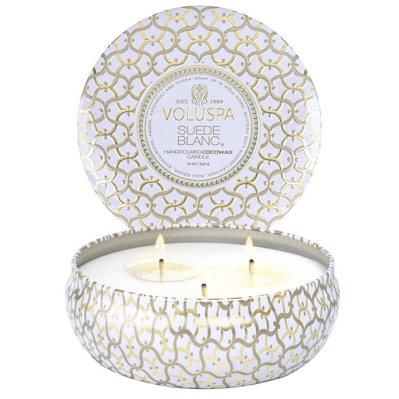 3-Wick Suede Blanc Tin