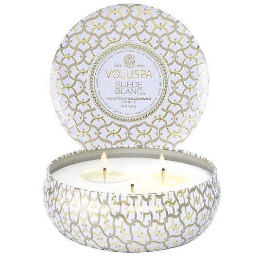 3-Wick Suede Blanc Tin