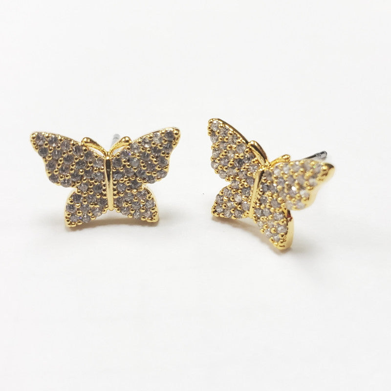 Gld Crystal Butterfly Stud