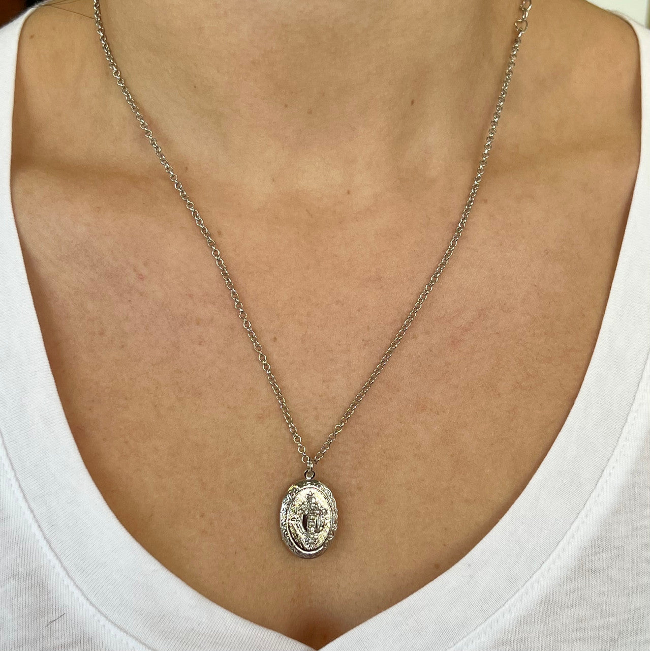 Silver Cross Locket Necklace