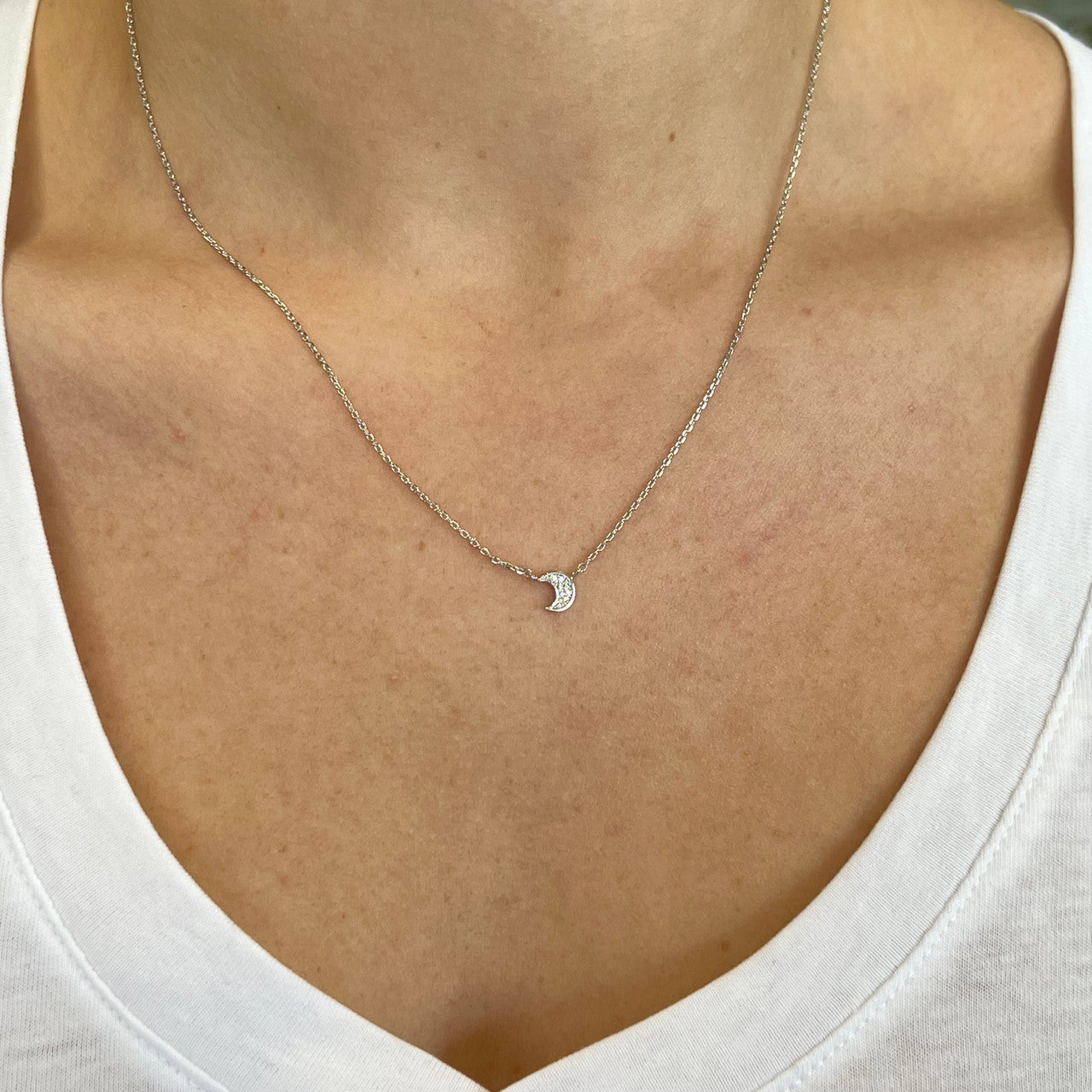 Crystal Moon Necklace Silver