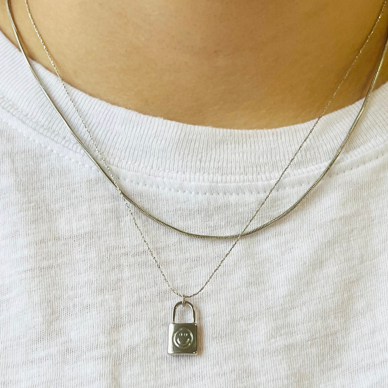 Silver Smiley Lock Necklace