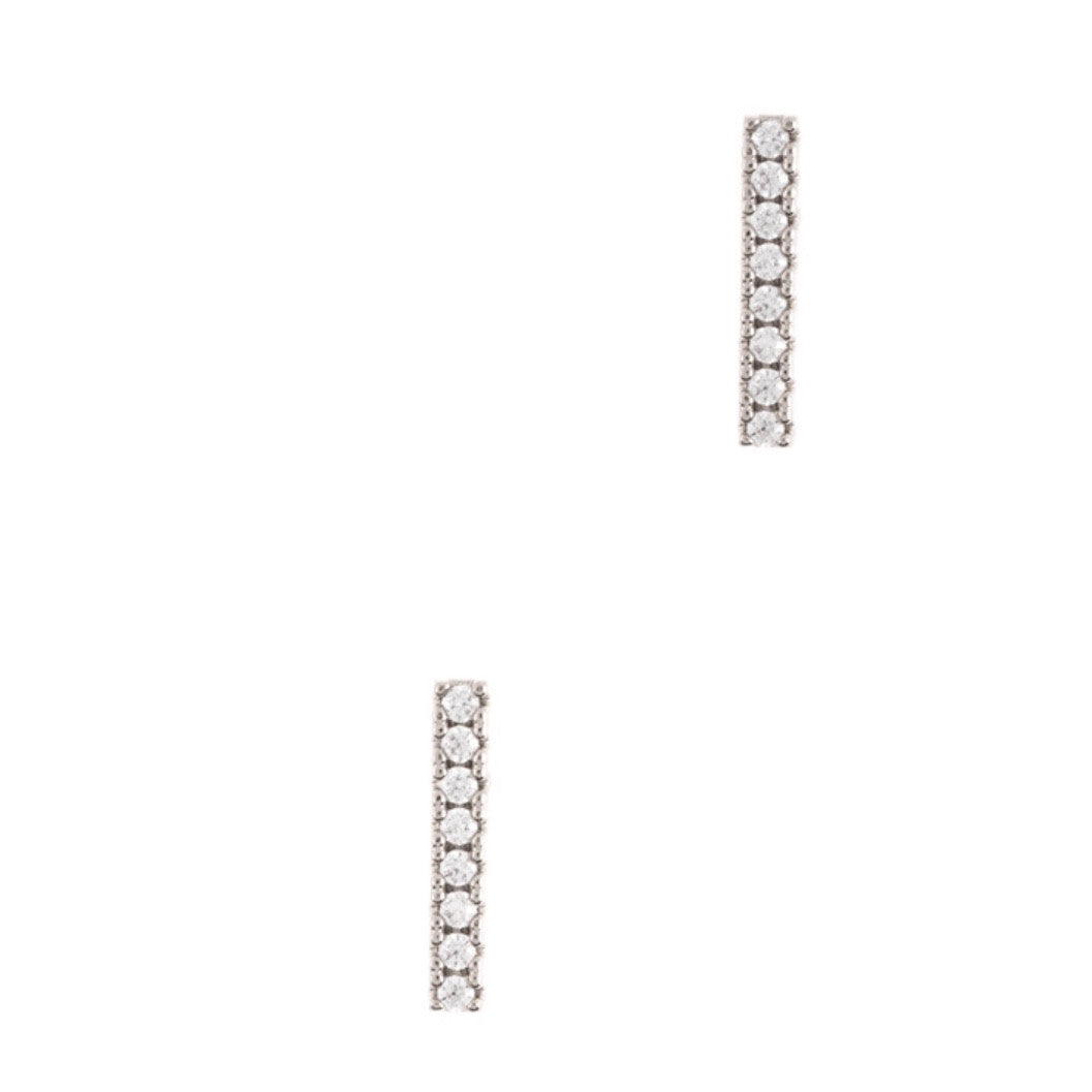 Crystal Stud Bar Earring Silver