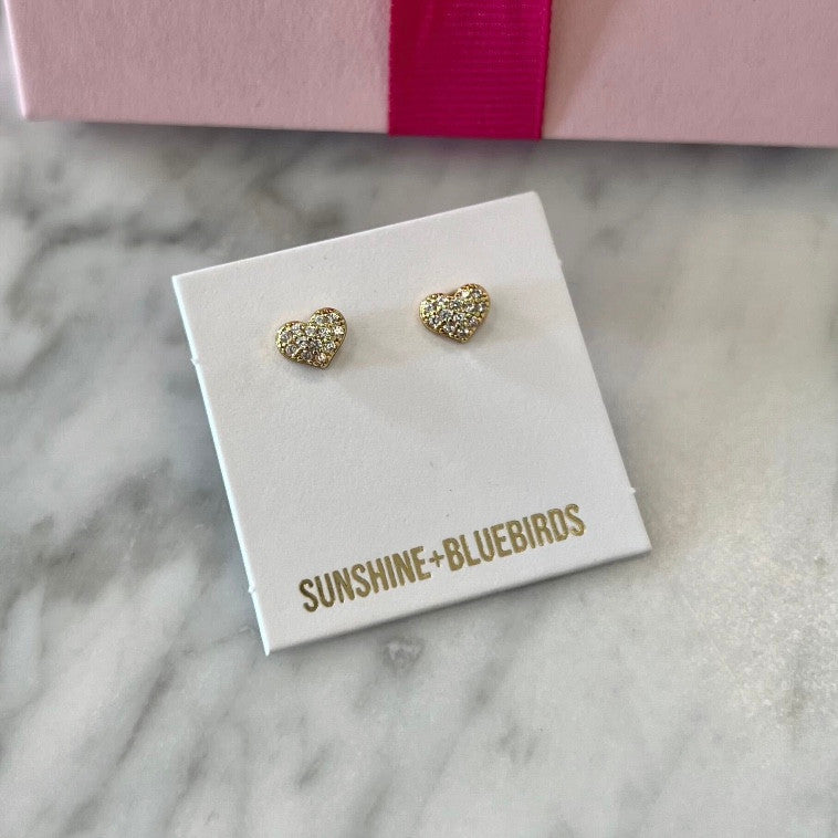 Crystal Heart Stud Earring Gold