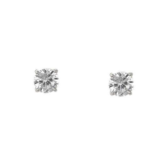 4mm Round Crystal Stud Silver
