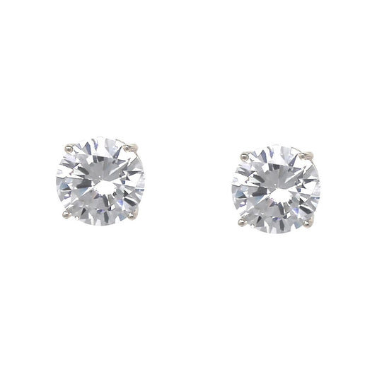 8mm Round Crystal Stud Silver