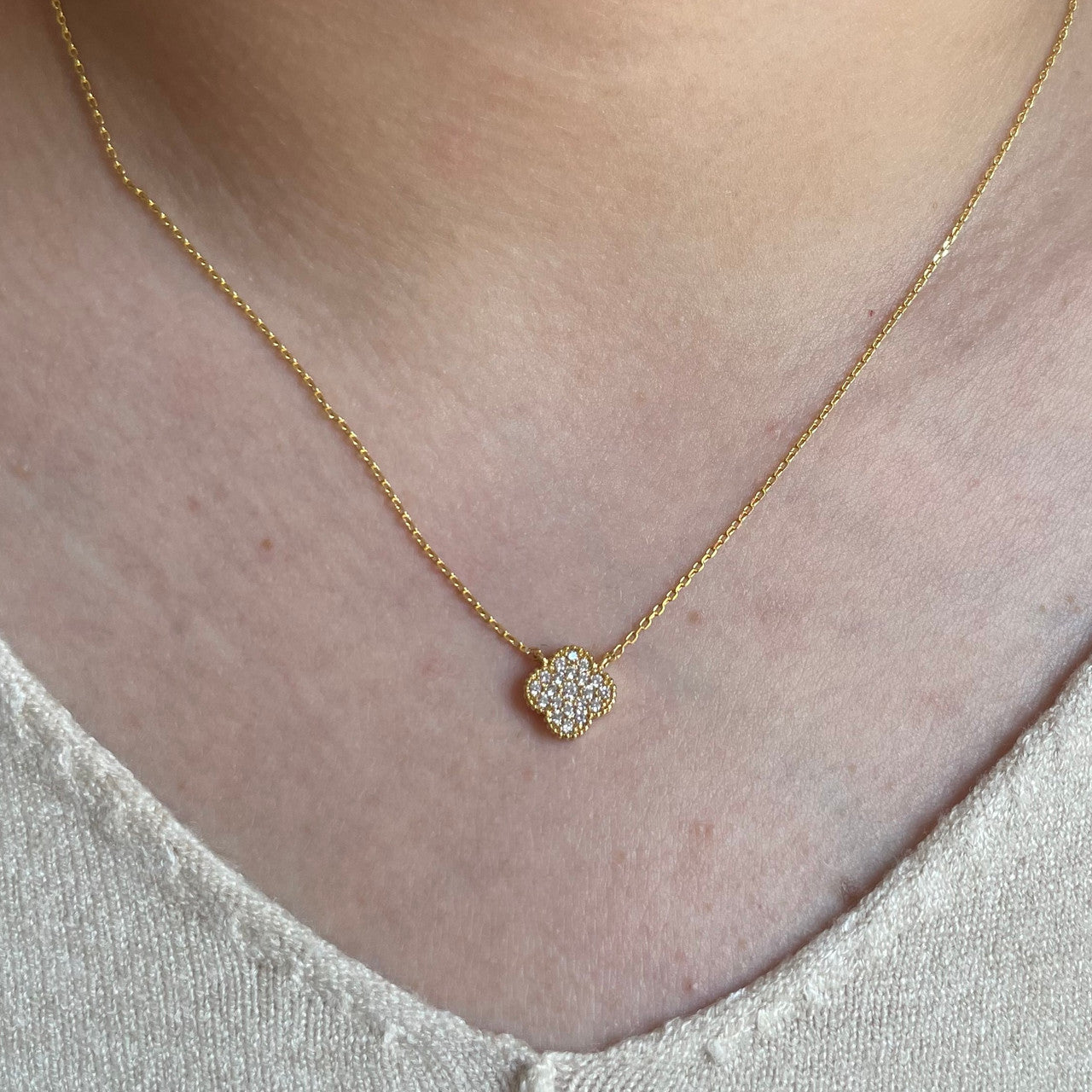 Crystal Clover Irish Necklace Silver