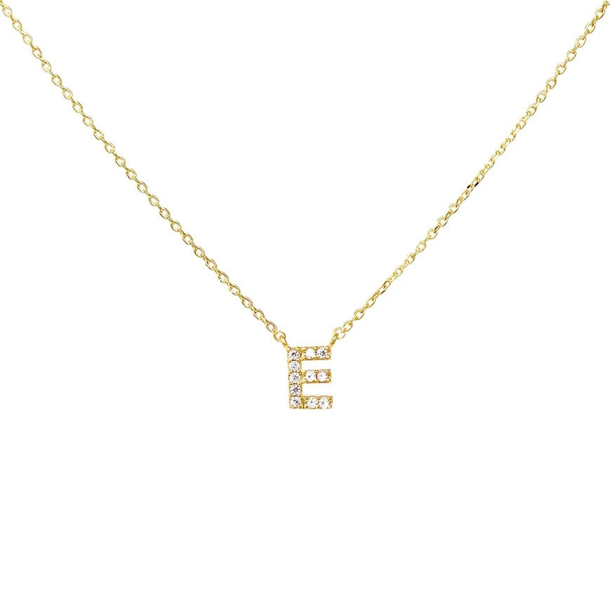 Crystal E Necklace Gold