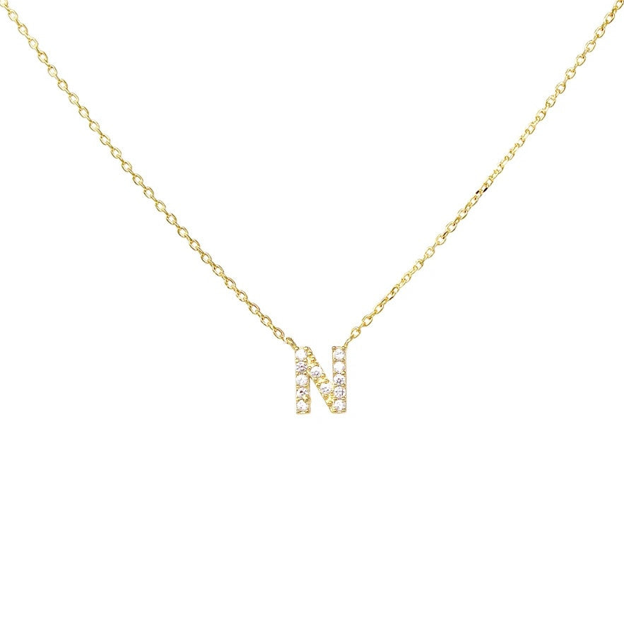 Crystal N Necklace Gold