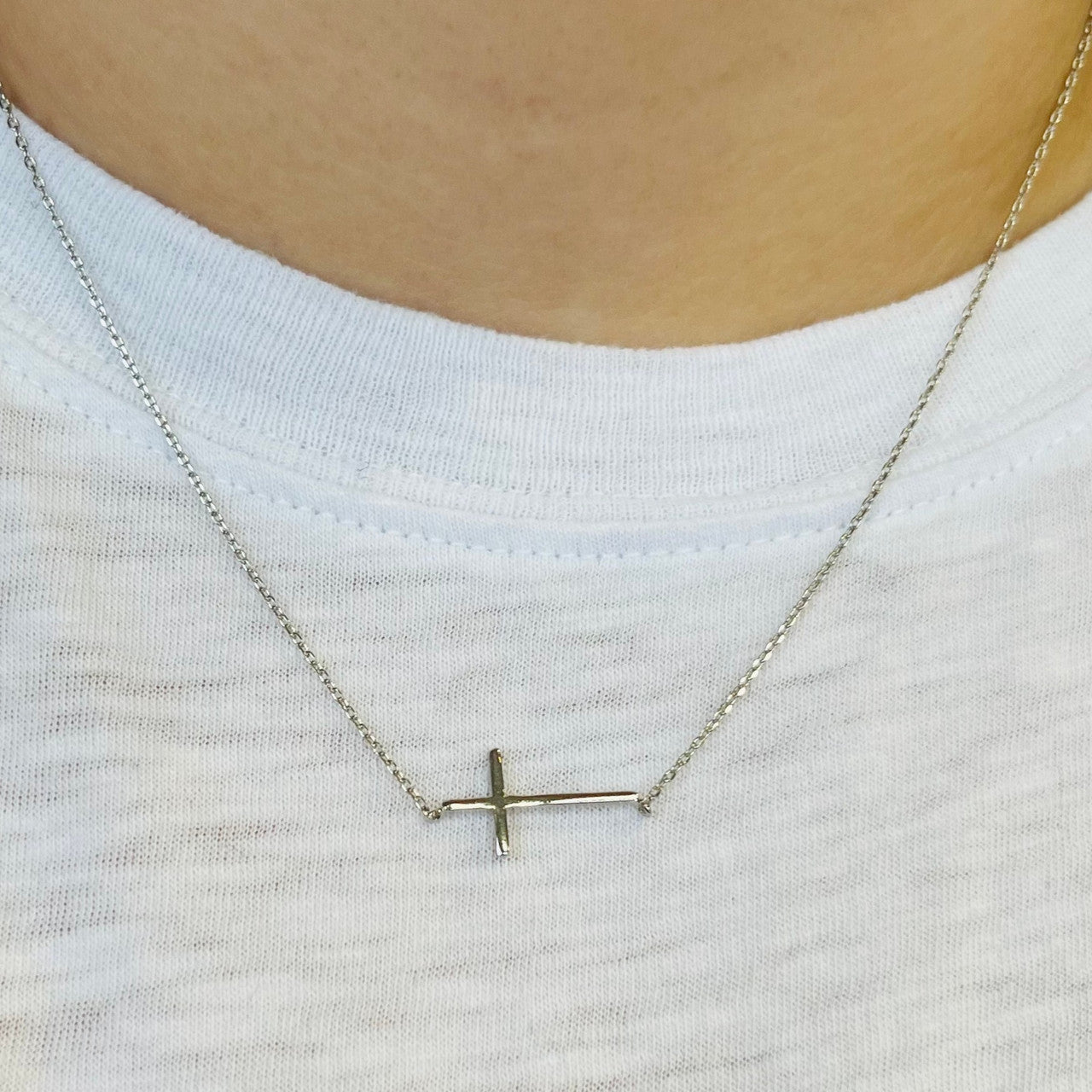 Silver Side Cross Necklace