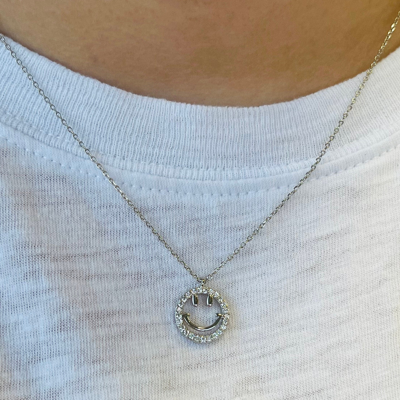 Smiley Crystal Cutout Silver