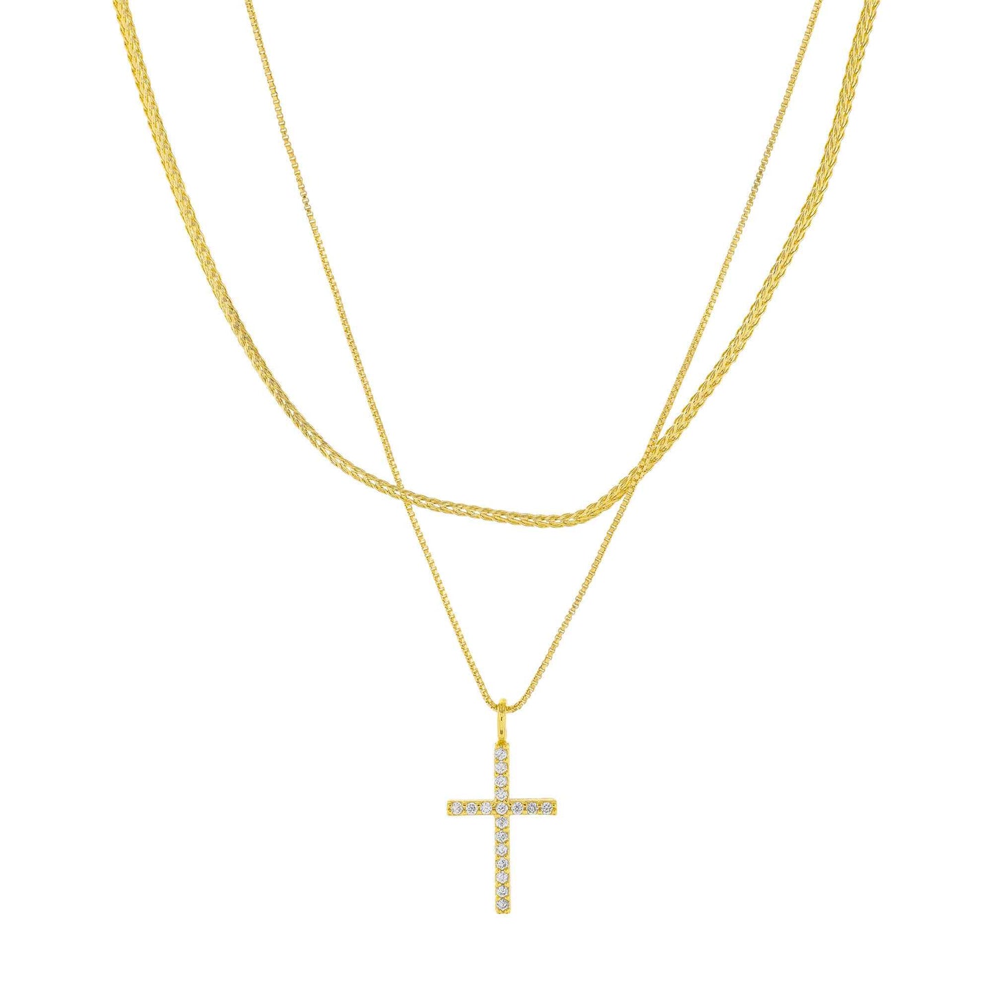Cross Layered Necklace Gold