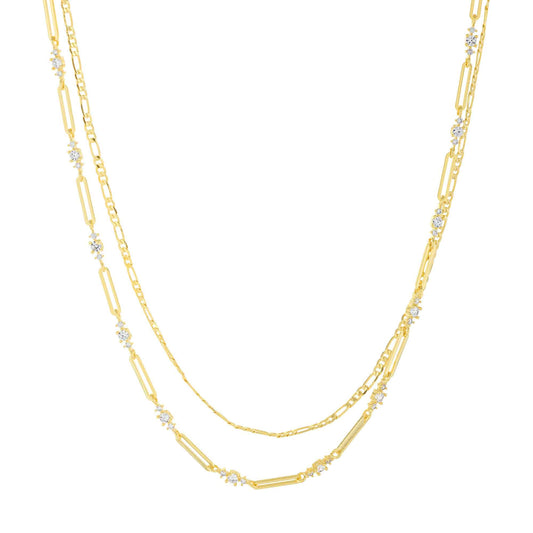 Crystal And Chain Layer Necklace