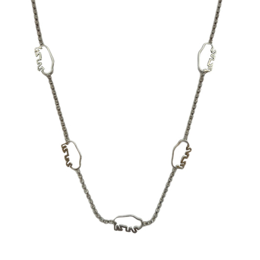 Open Buffalo Pave Station Necklace in Silver