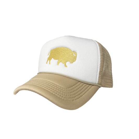 Standing Buffalo Trucker White & Gold