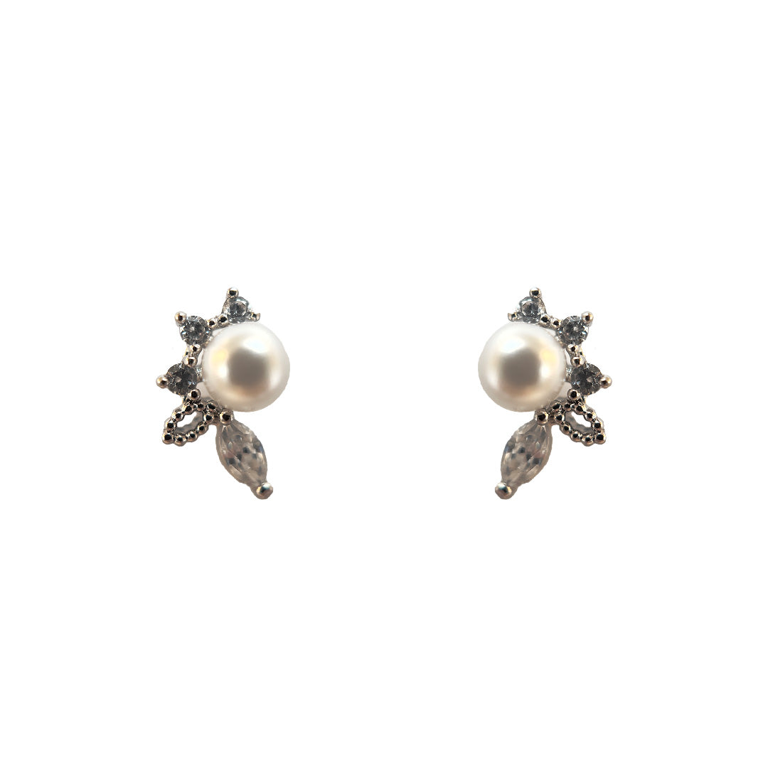 Pearl And Crystal Stud Silver